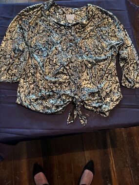 Gossip Black and Cream Floral Button-Front Blouse